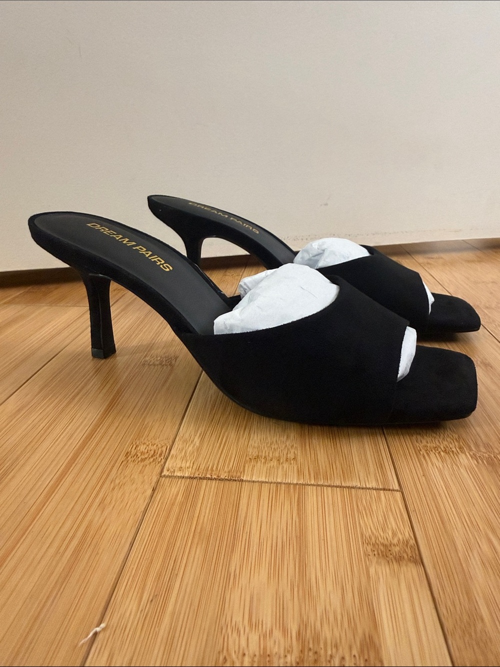 Dream Pairs Black Suede Kitten Heel Square-Toe Slide Mules, NWT